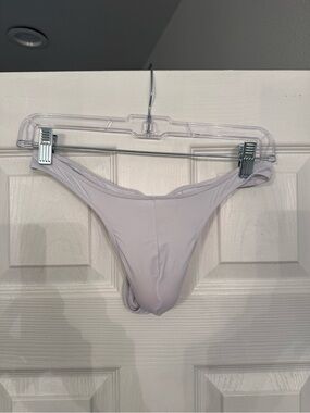 Mens white stretch pouch thong - Med